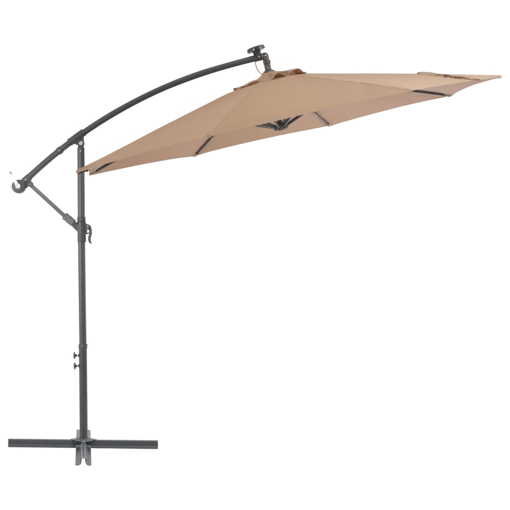 vidaXL Cantilever Umbrella with LED Lights and Steel Pole 118.1" Taupe