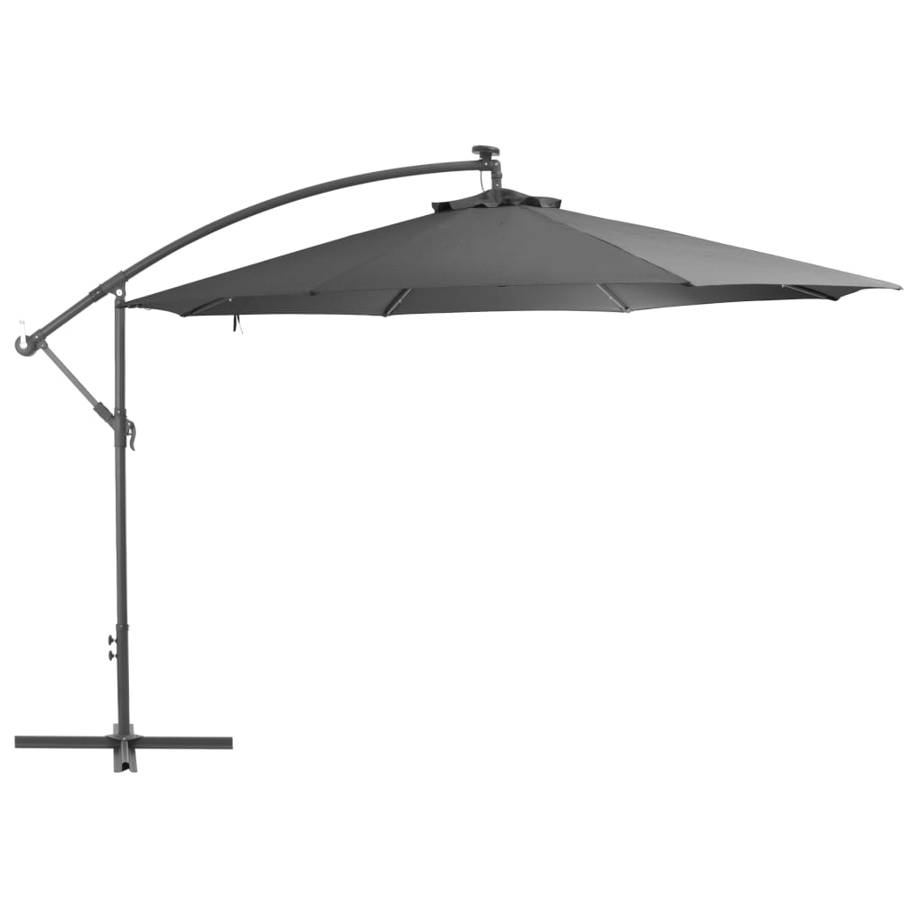 vidaXL Cantilever Umbrella with LED Lights and Metal Pole 137.8" Anthracite