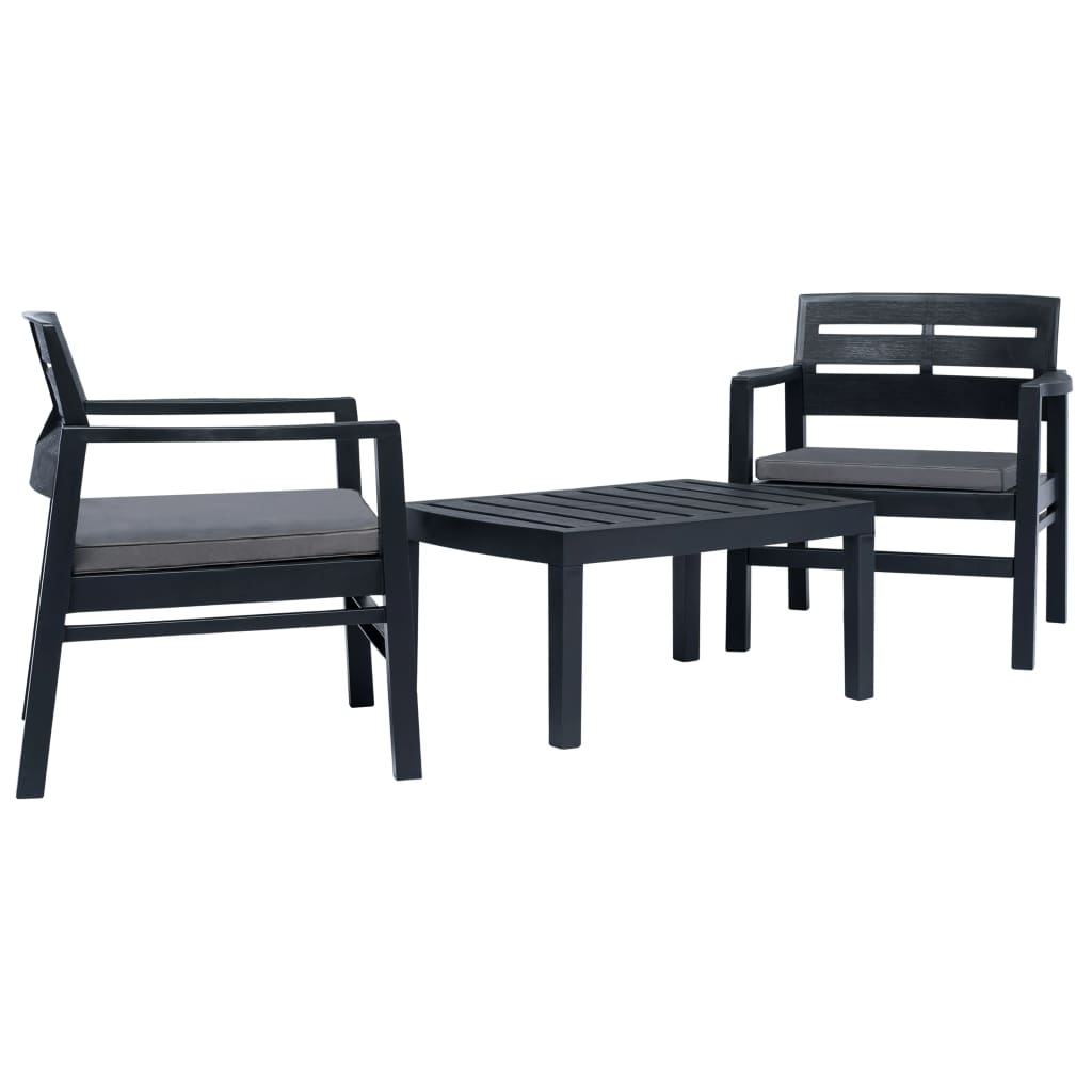 vidaXL 3 Piece Patio Lounge Set Plastic Anthracite