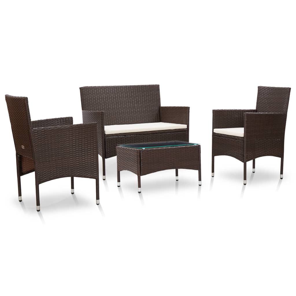 vidaXL 4 Piece Patio Lounge Set with Cushions Poly Rattan Brown