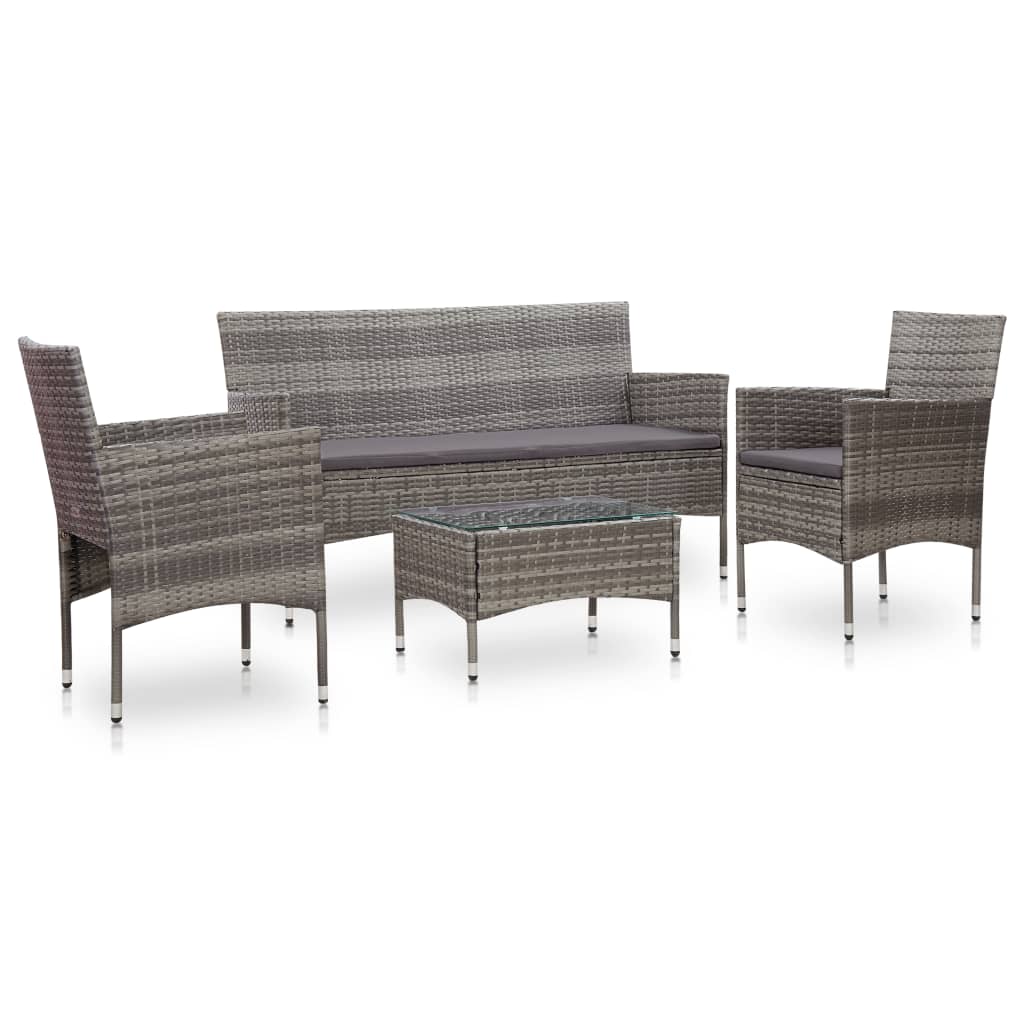 vidaXL 4 Piece Patio Lounge Set With Cushions Poly Rattan Gray