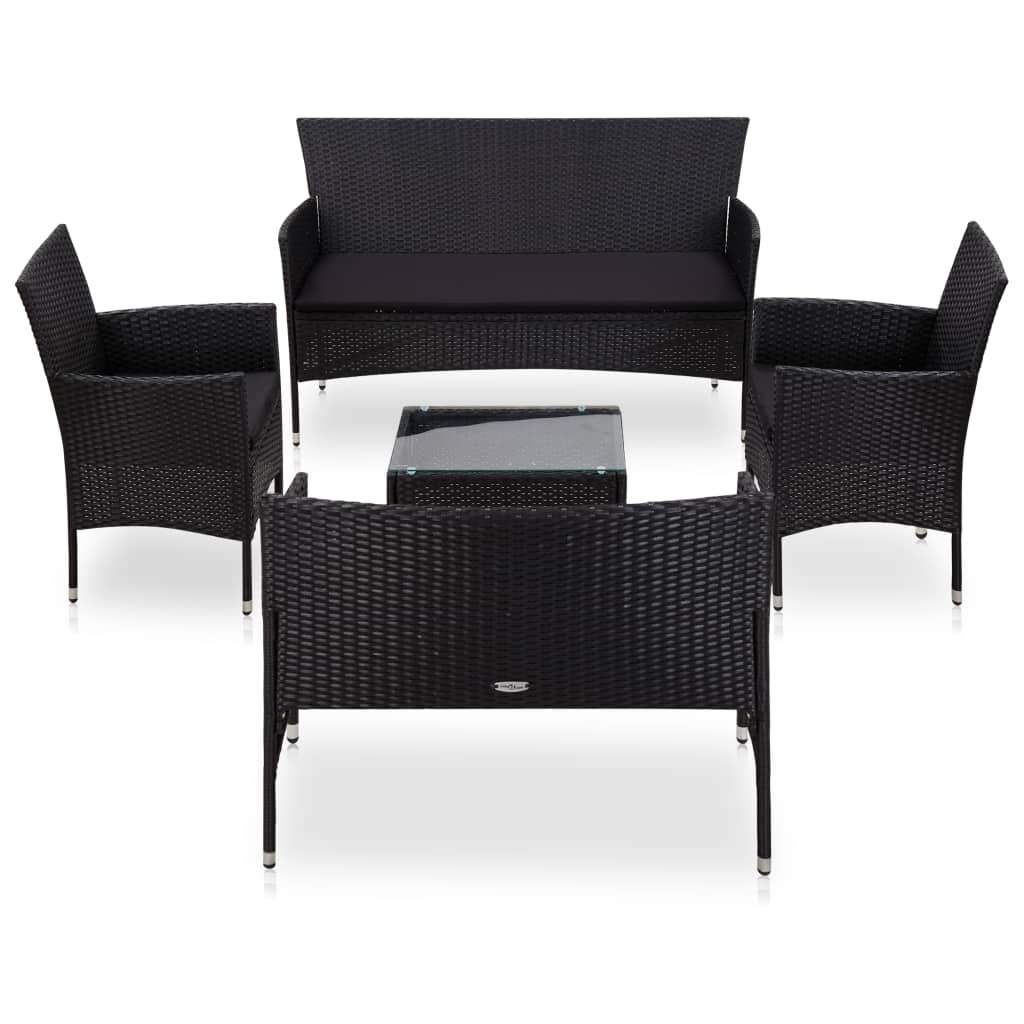 vidaXL 5 Piece Patio Lounge Set With Cushions Poly Rattan Black