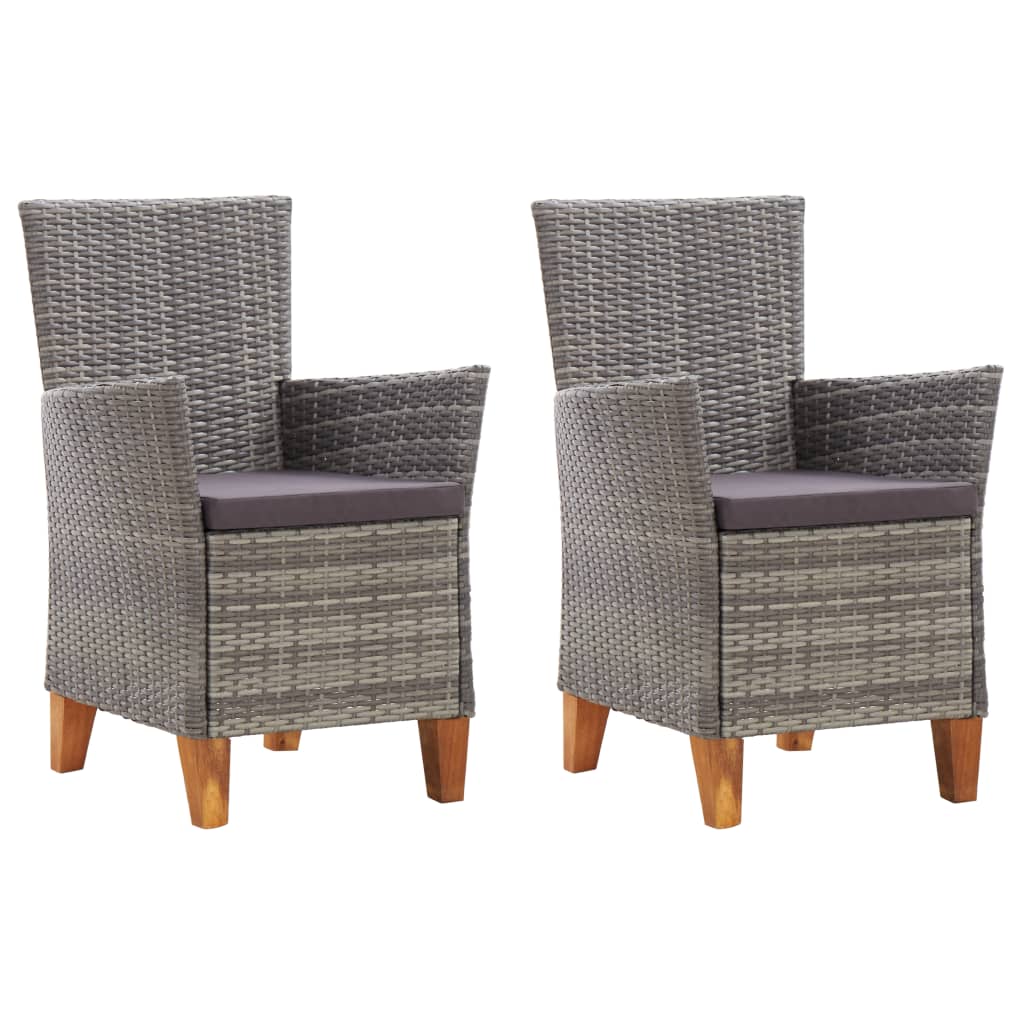 vidaXL Patio Chairs 2 pcs with Cushions Poly Rattan Gray