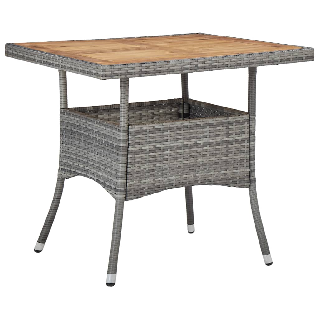 vidaXL Patio Dining Table Gray Poly Rattan and Solid Acacia Wood