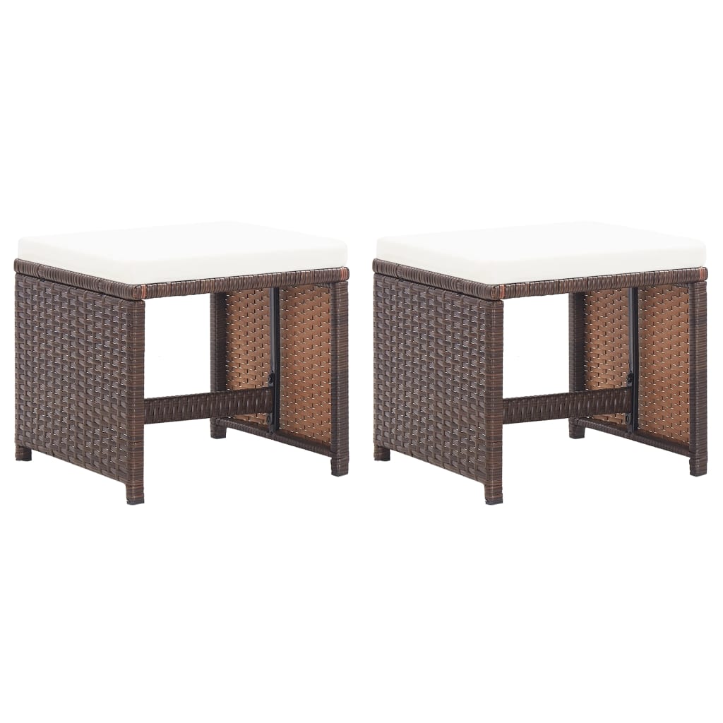 vidaXL Patio Stools 2 pcs with Cushions Poly Rattan Brown