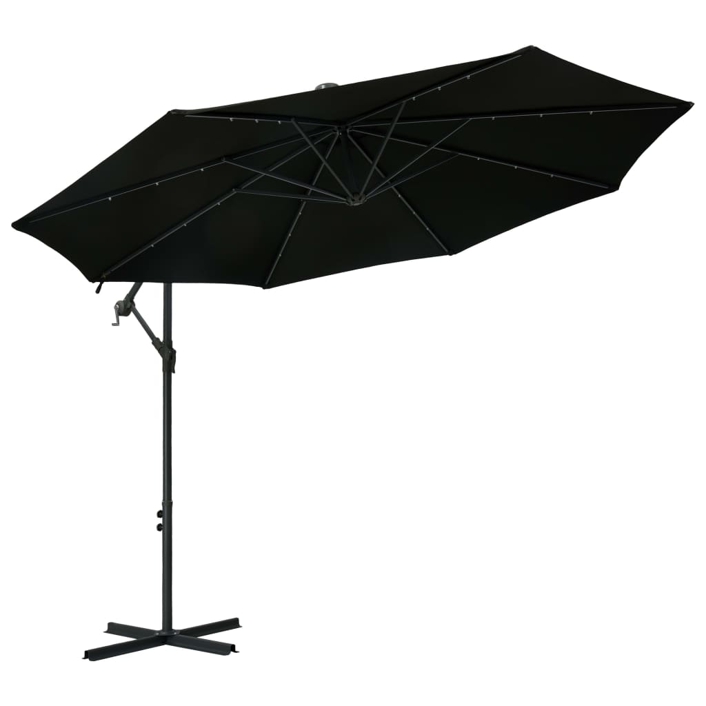 vidaXL Cantilever Umbrella with LED Lights and Steel Pole 118.1" Black