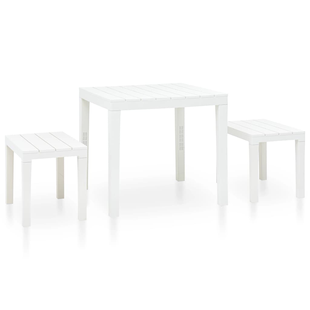 vidaXL Patio Table with 2 Benches Plastic White