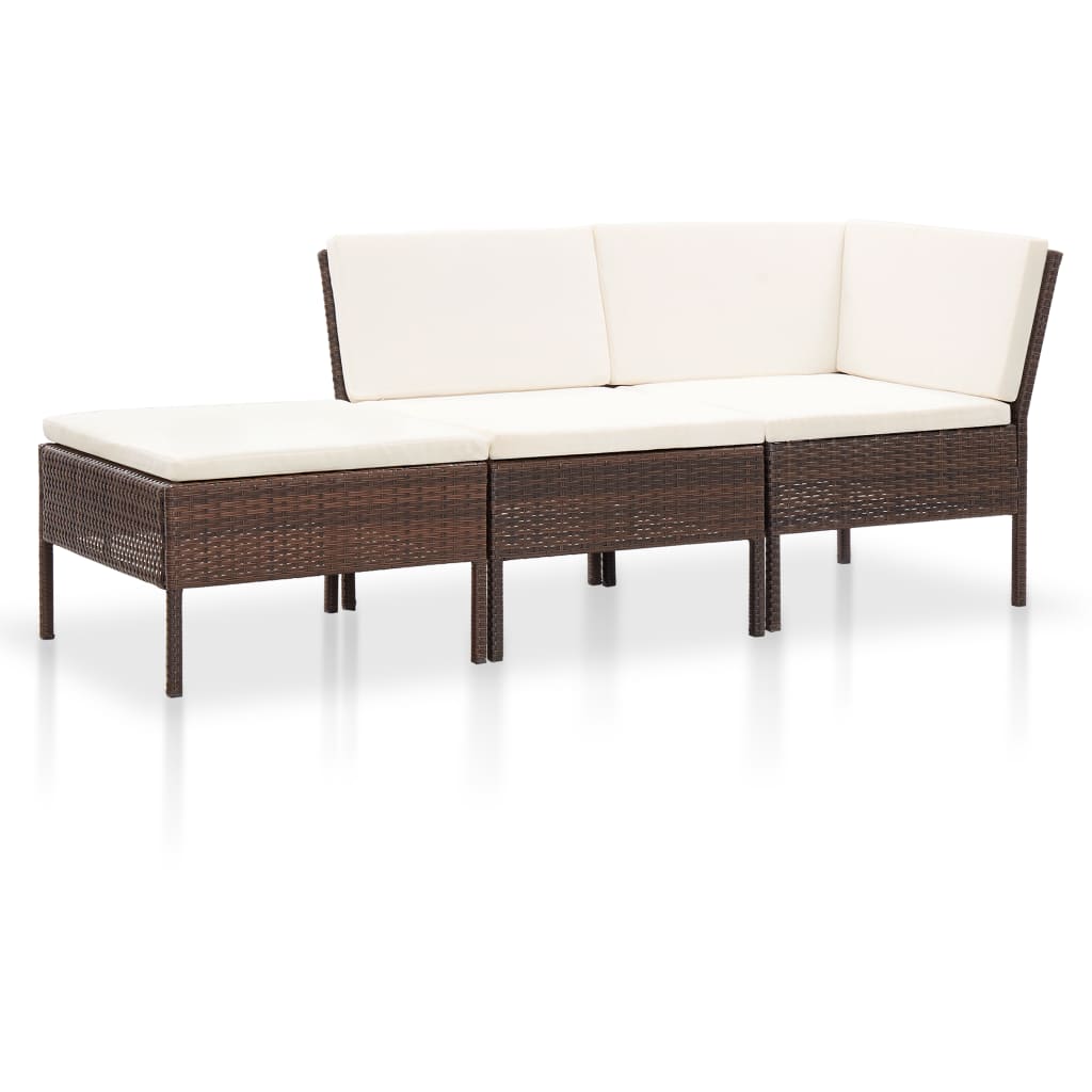 3 Piece Patio Lounge Set with Cushions Poly Rattan Brown