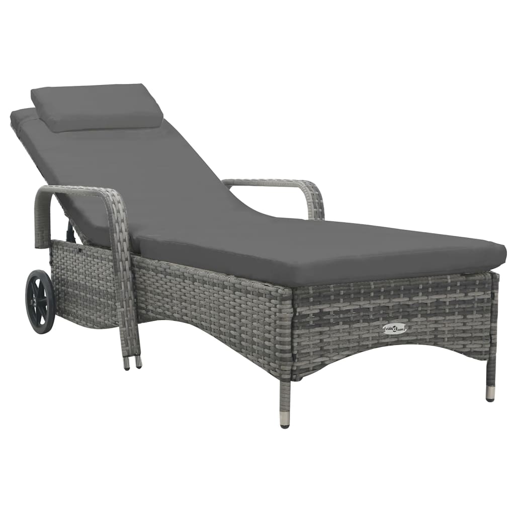 vidaXL Sun Lounger with Wheels Poly Rattan Anthracite