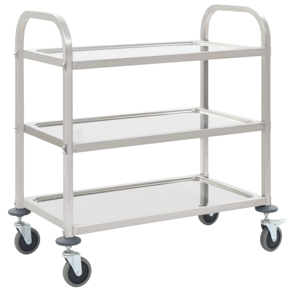 vidaXL 3-Tier Kitchen Trolley 37.4"x17.7"x32.9" Stainless Steel