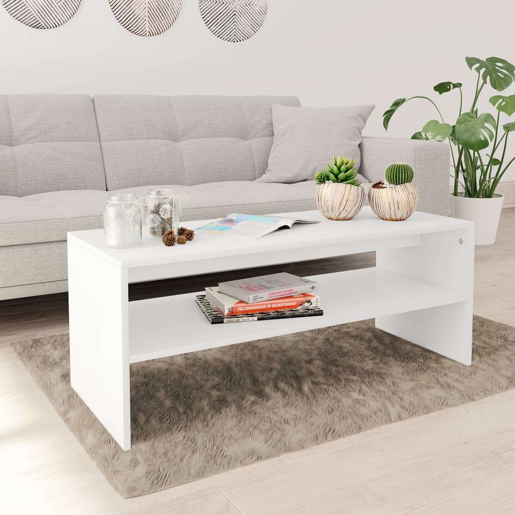 vidaXL Coffee Table White 39.4"x15.7"x15.7" Chipboard