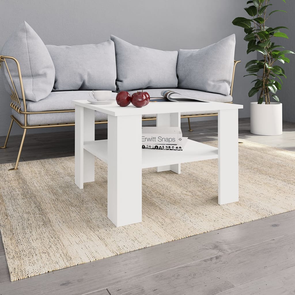 vidaXL Coffee Table White 23.6"x23.6"x16.5" Chipboard