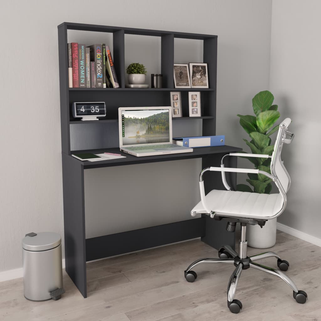 vidaXL Desk with Shelves Gray 43.3"x17.7"x61.8" Chipboard