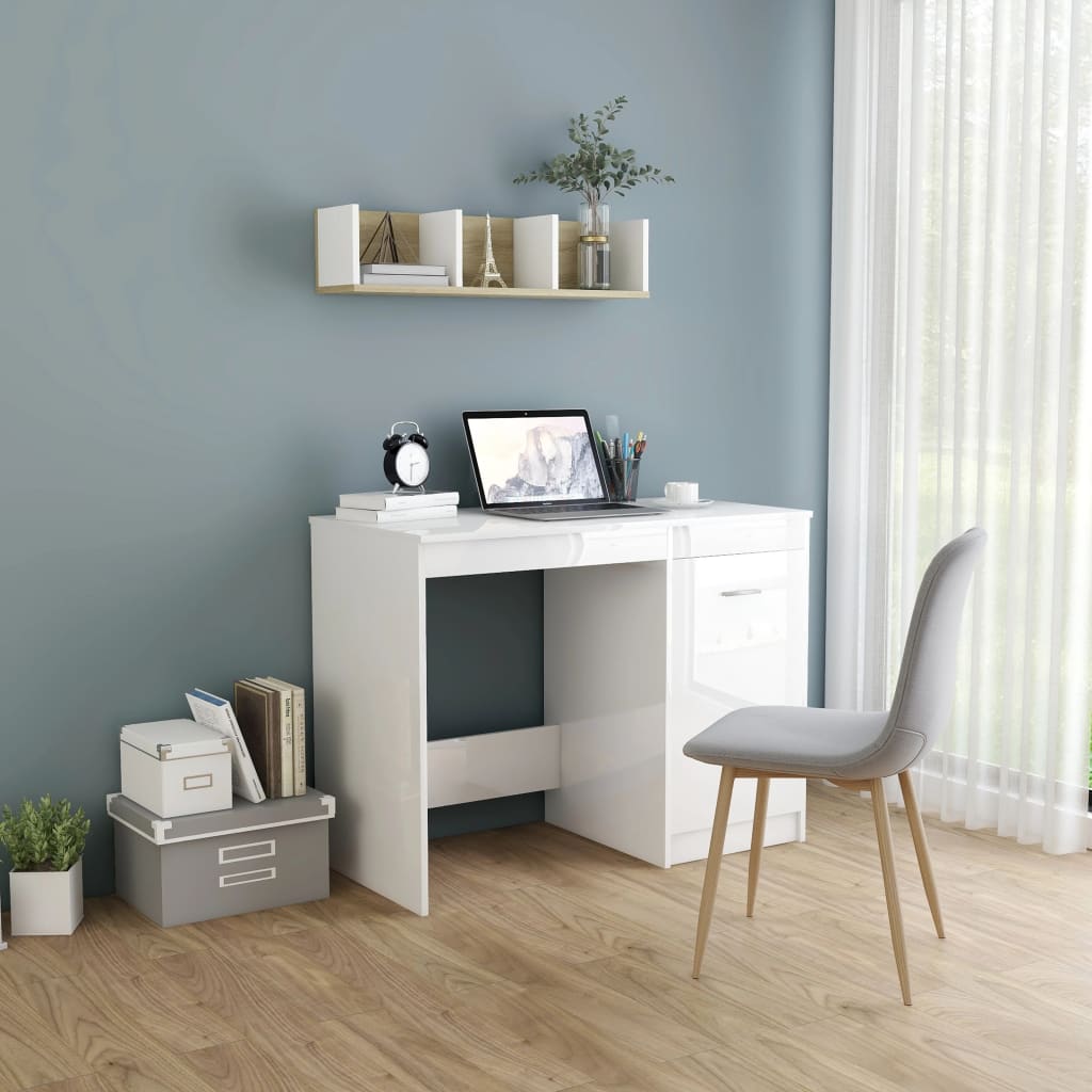 vidaXL Desk High Gloss White 39.4"x19.7"x29.9" Chipboard