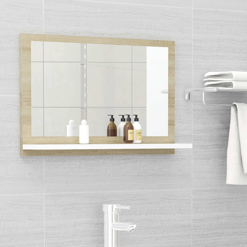 vidaXL Bathroom Mirror White and Sonoma Oak 23.6"x4.1"x14.6" Chipboard