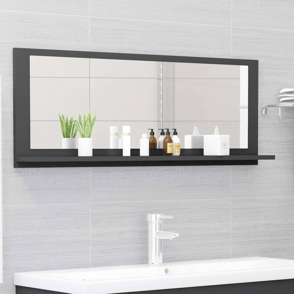 vidaXL Bathroom Mirror Gray 39.4"x4.1"x14.6" Chipboard