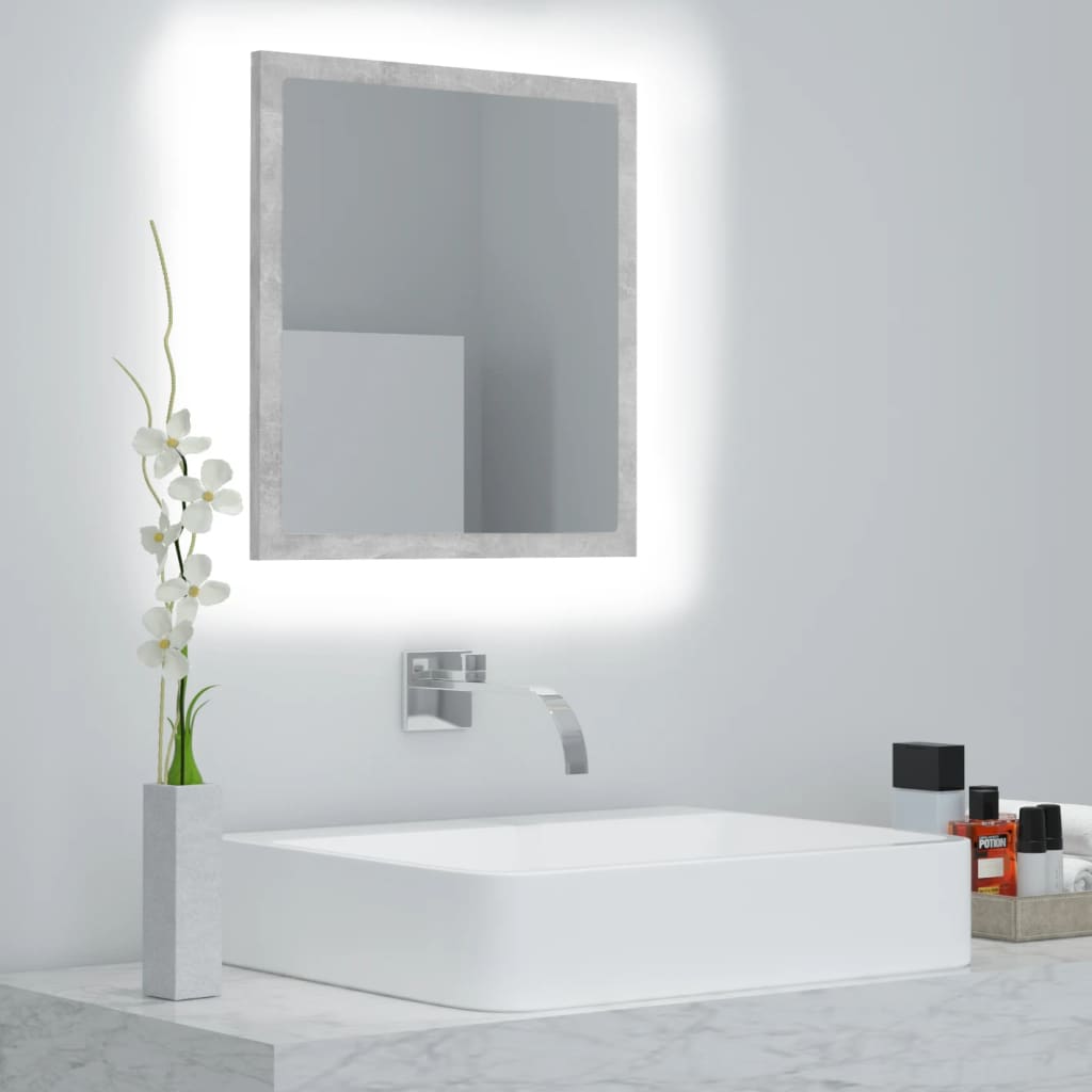 vidaXL LED Bathroom Mirror Concrete Gray 15.7"x3.3"x14.6" Chipboard