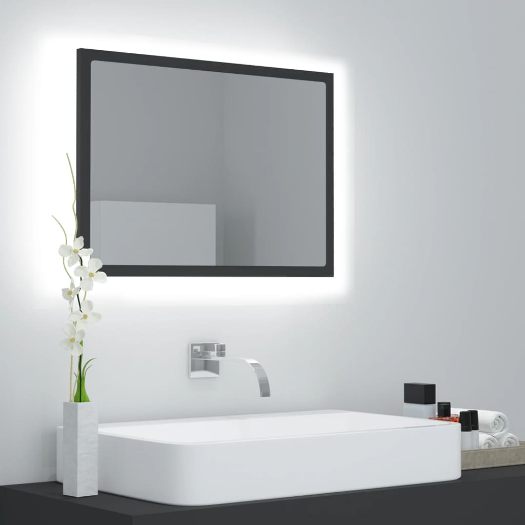 vidaXL LED Bathroom Mirror Gray 23.6"x3.3"x14.6" Chipboard