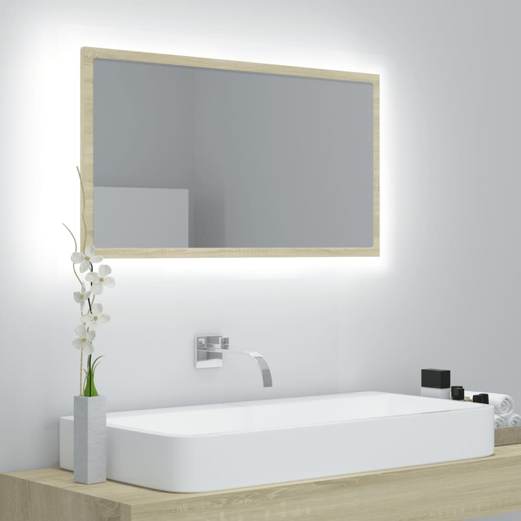 vidaXL LED Bathroom Mirror Sonoma Oak 31.5"x3.3"x14.6" Chipboard