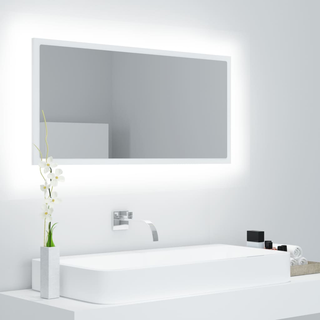 vidaXL LED Bathroom Mirror White 35.4"x3.3"x14.6" Chipboard