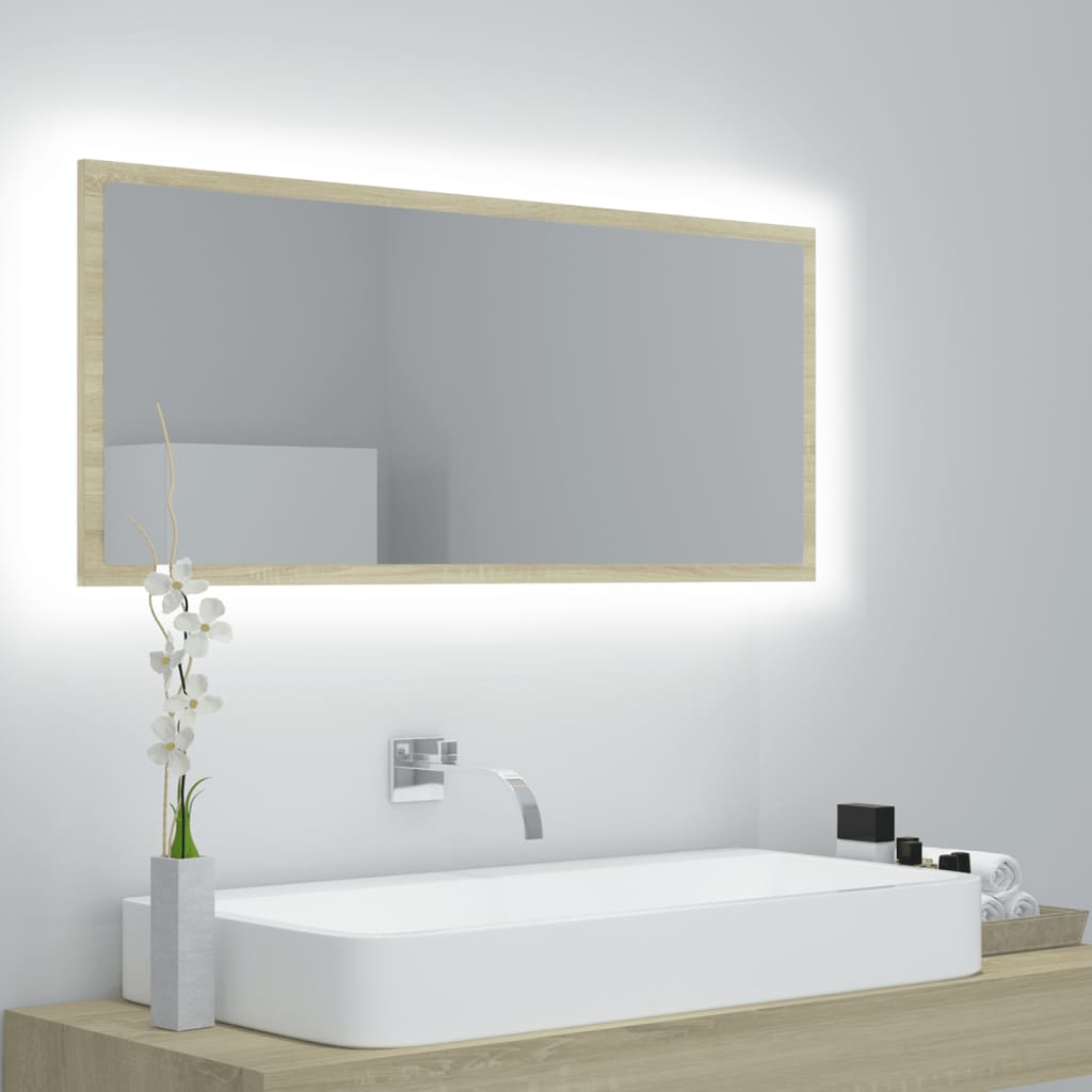 vidaXL LED Bathroom Mirror Sonoma Oak 39.4"x3.3"x14.6" Chipboard