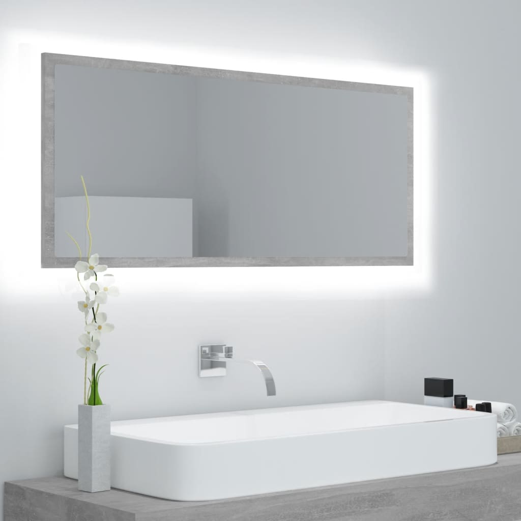 vidaXL LED Bathroom Mirror Concrete Gray 39.4"x3.3"x14.6" Chipboard