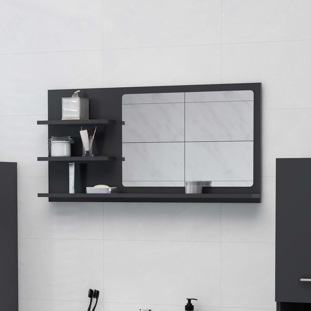 vidaXL Bathroom Mirror Gray 35.4"x4.1"x17.7" Chipboard