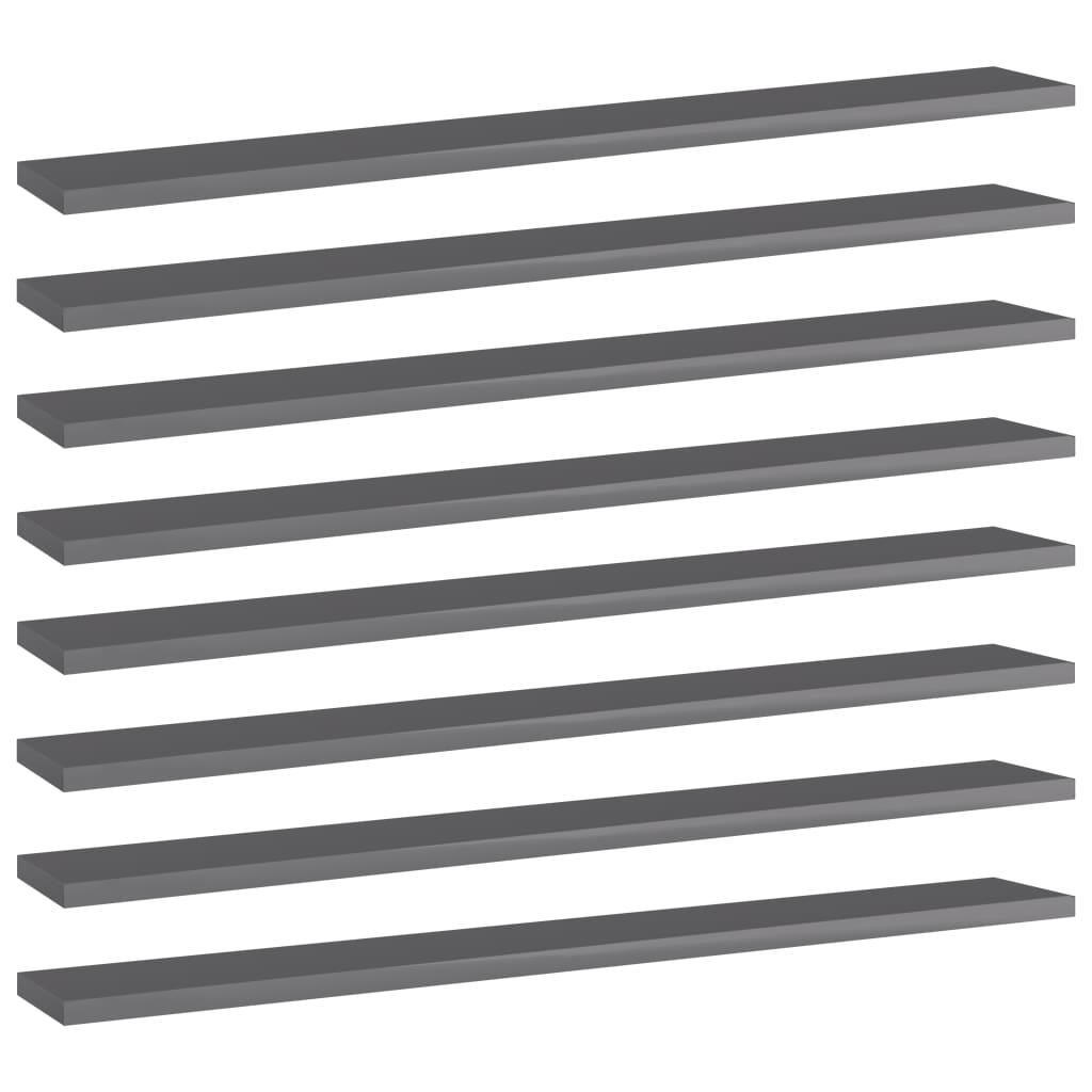 vidaXL Bookshelf Boards 8 pcs High Gloss Gray 31.5"x3.9"x0.6" Chipboard