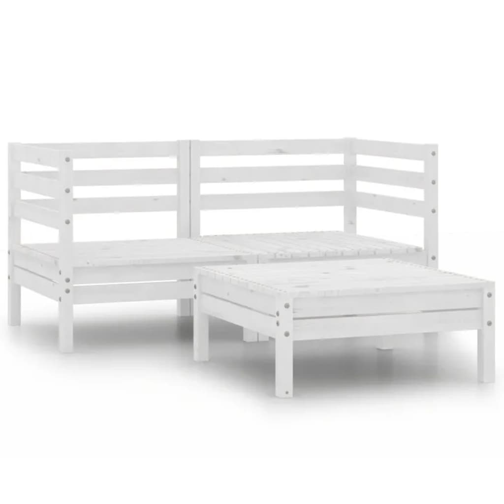 vidaXL 3 Piece Patio Lounge Set Solid Pinewood White