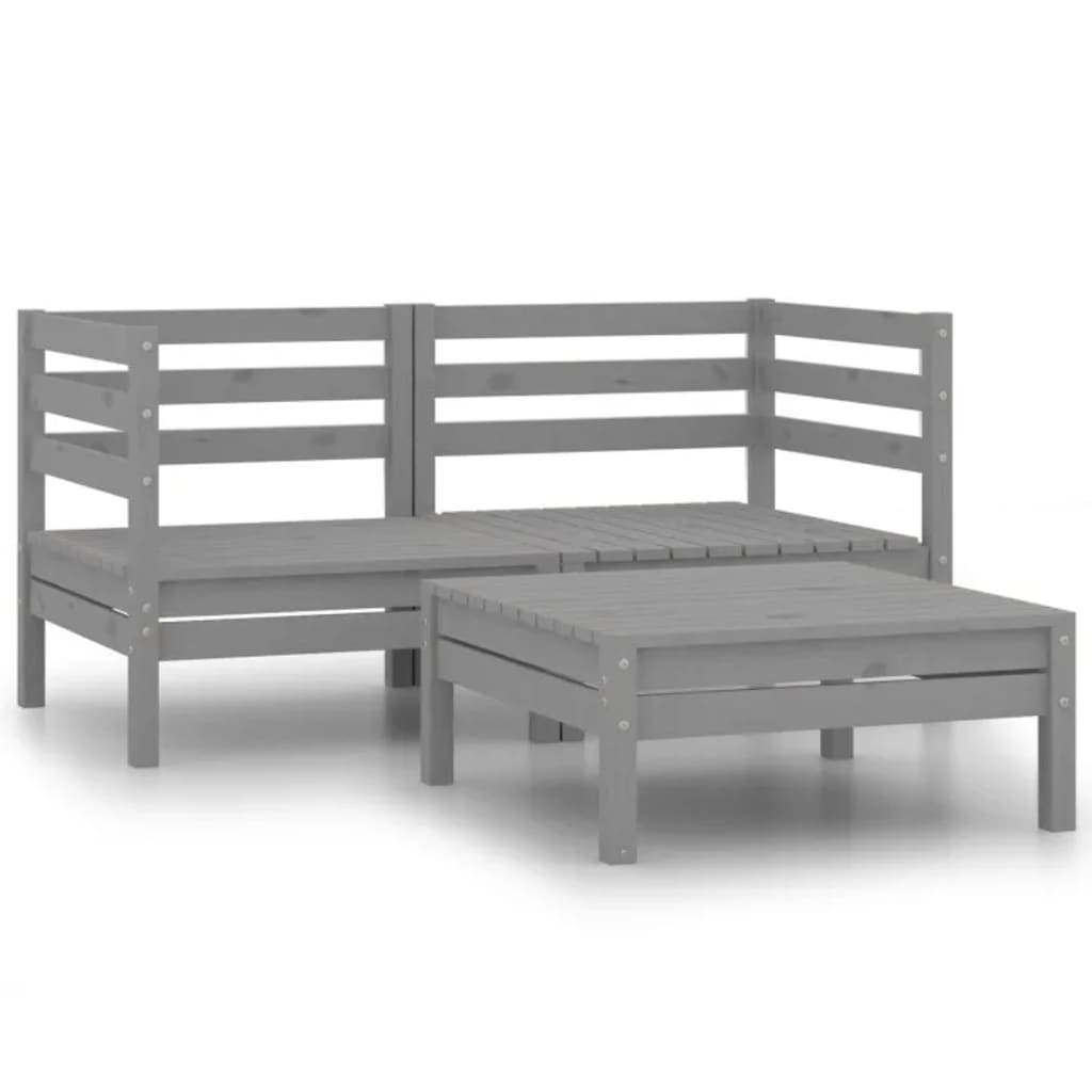 vidaXL 3 Piece Patio Lounge Set Solid Pinewood Gray