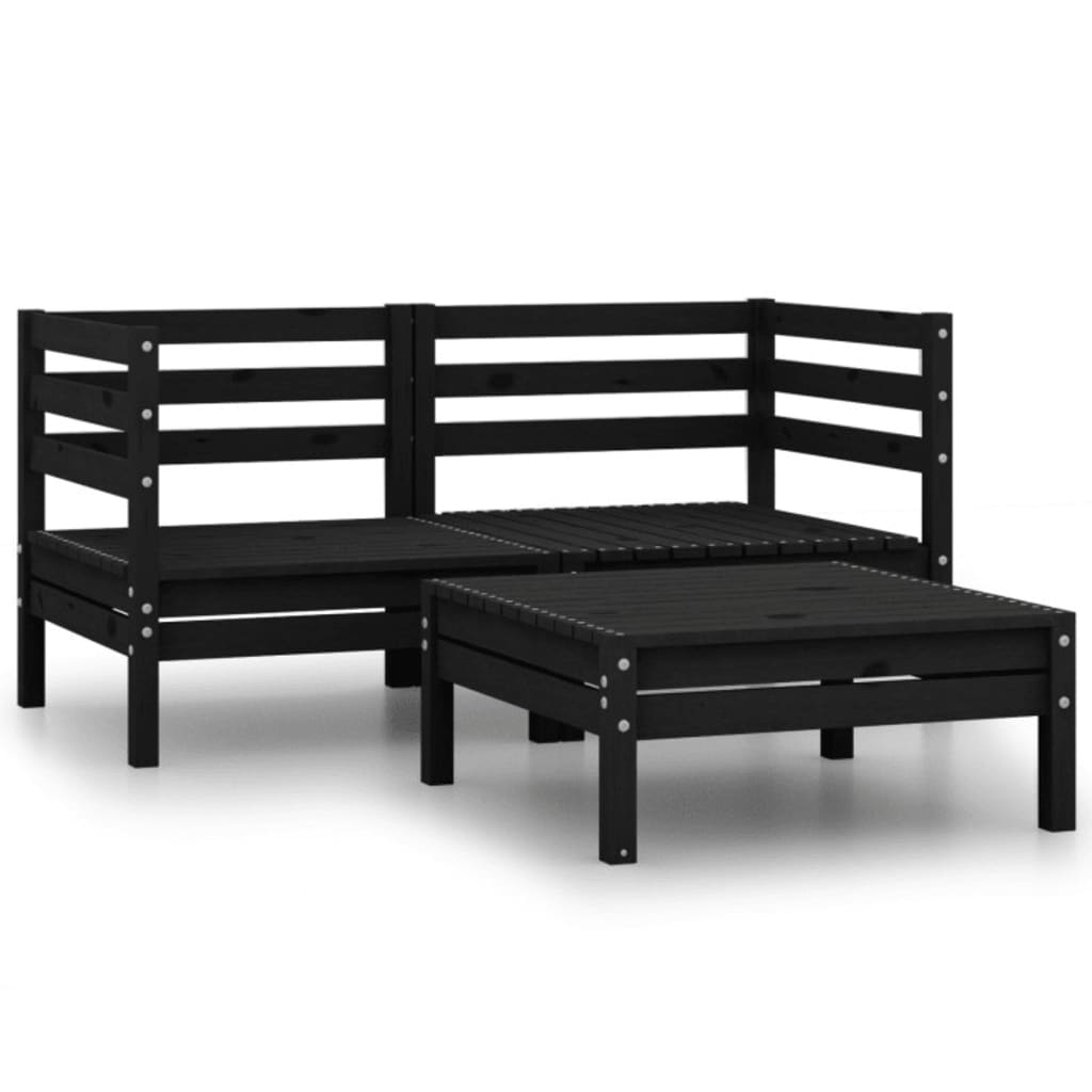 vidaXL 3 Piece Patio Lounge Set Solid Pinewood Black