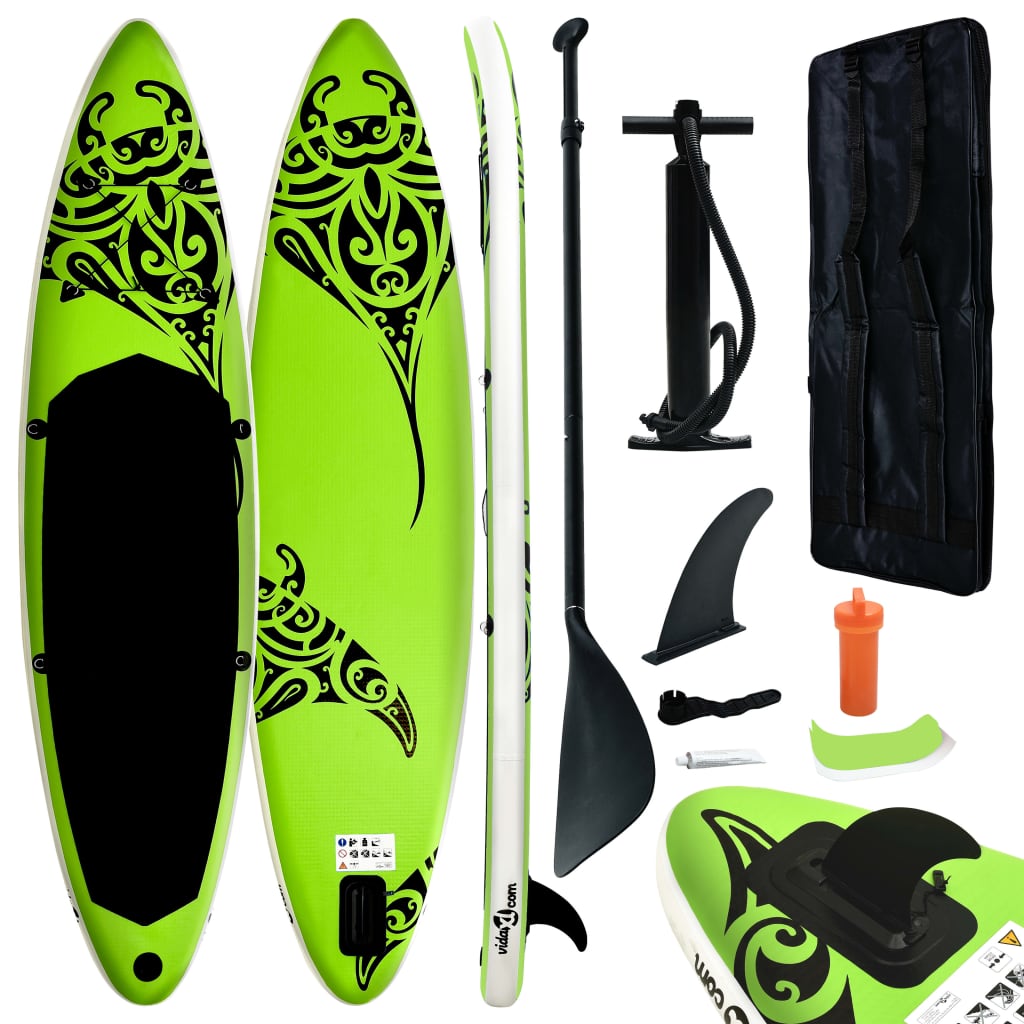 vidaXL Inflatable Stand Up Paddleboard Set 126"x29.9"x5.9" Green