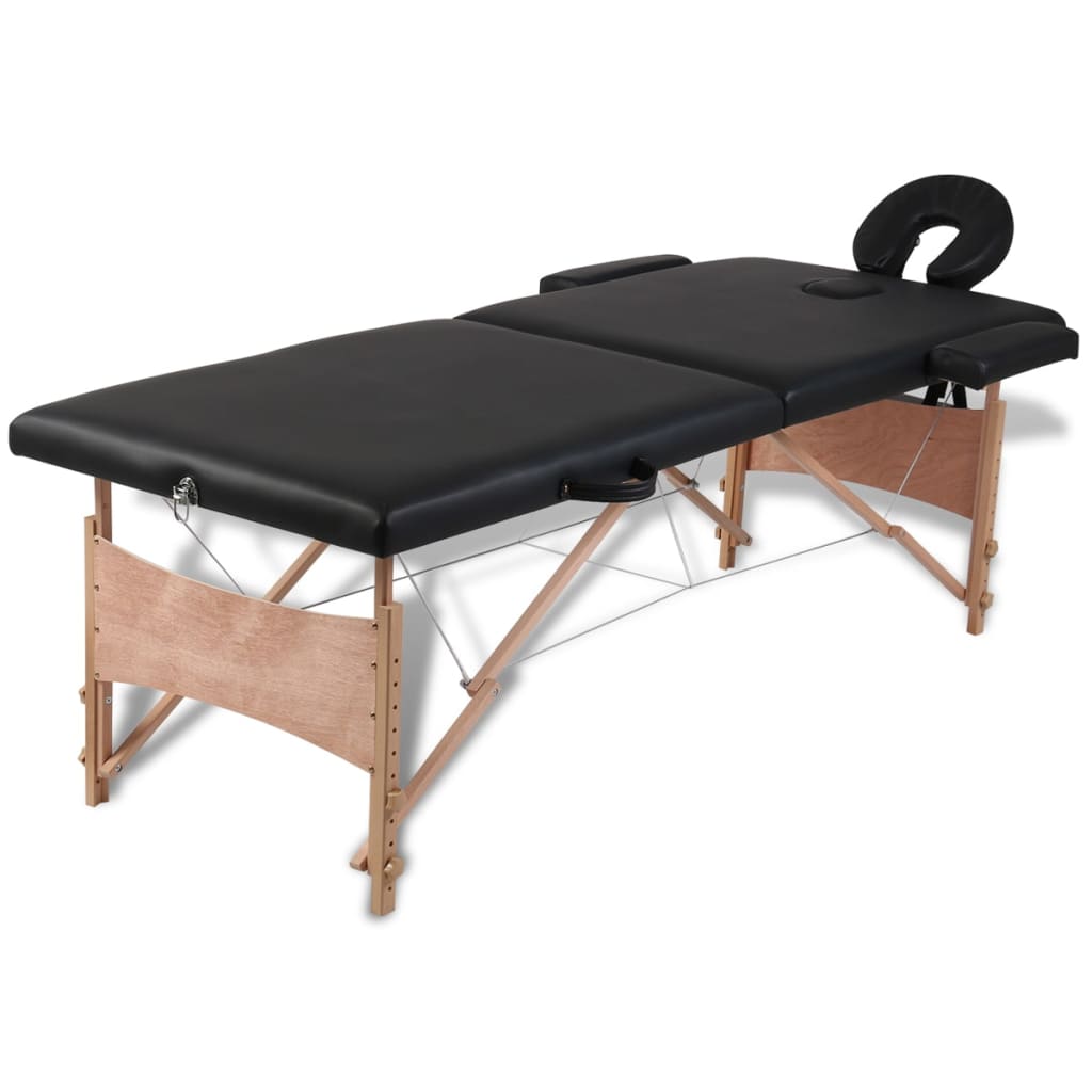 vidaXL Black Foldable Massage Table 2 Zones with Wooden Frame