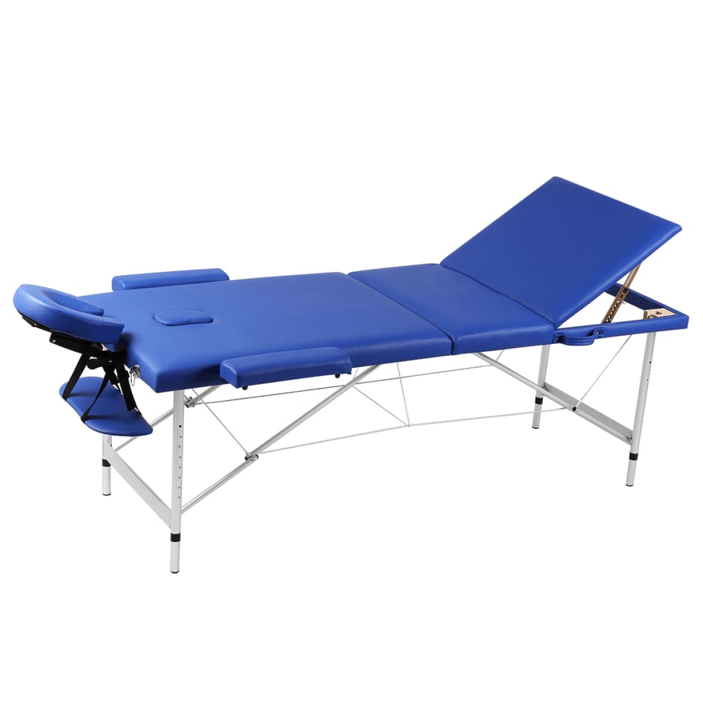 Blue Foldable Massage Table 3 Zones with Aluminum Frame