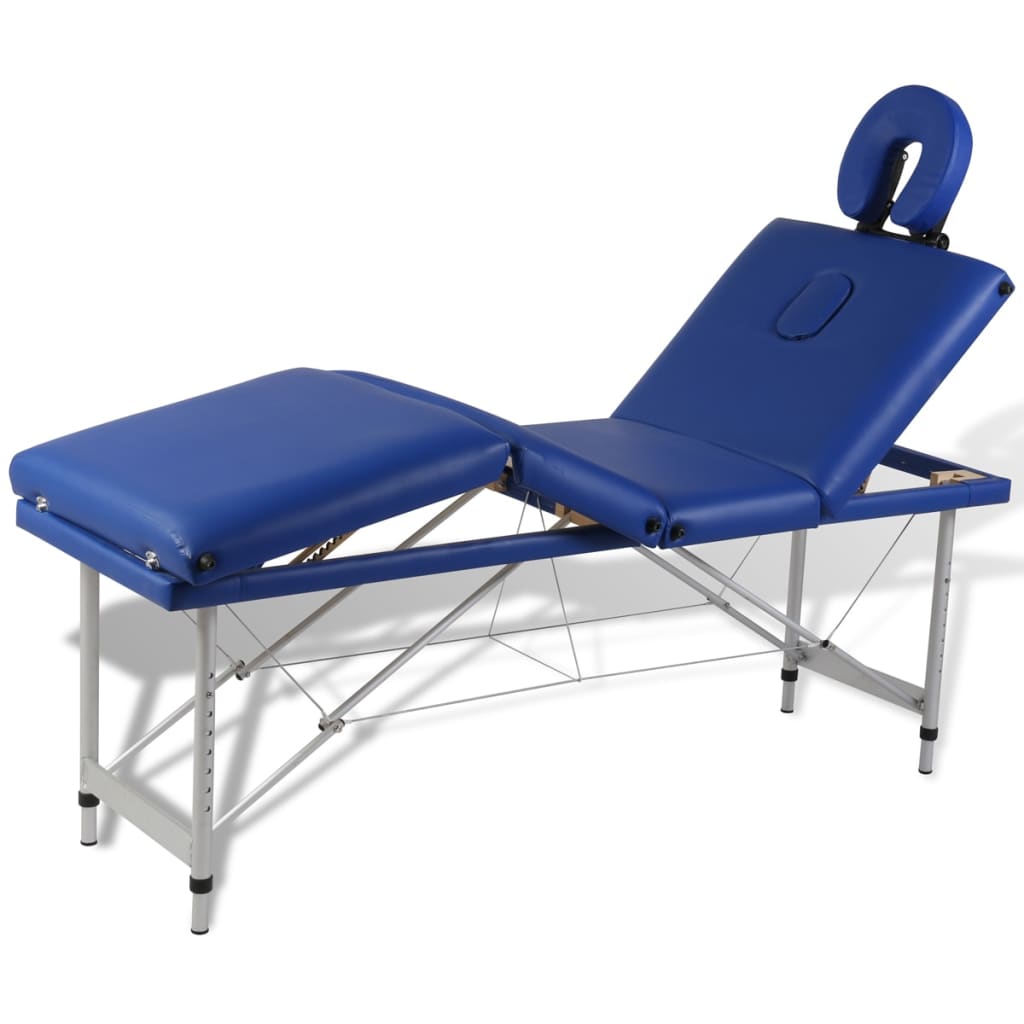 vidaXL Blue Foldable Massage Table 4 Zones with Aluminum Frame