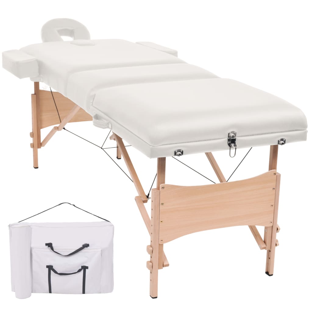 vidaXL 3-Zone Folding Massage Table 3.9" Thick White