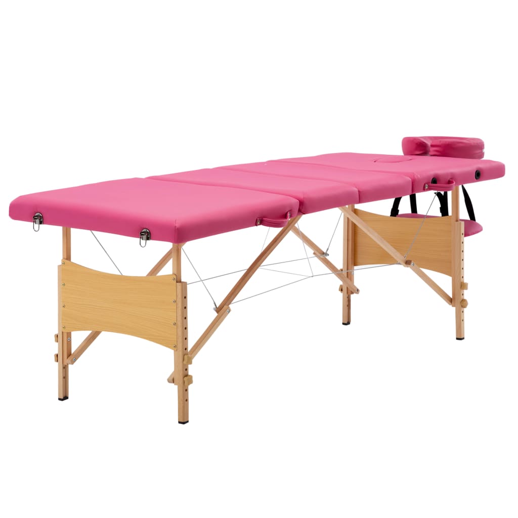 vidaXL Foldable Massage Table 4 Zones Wood Pink