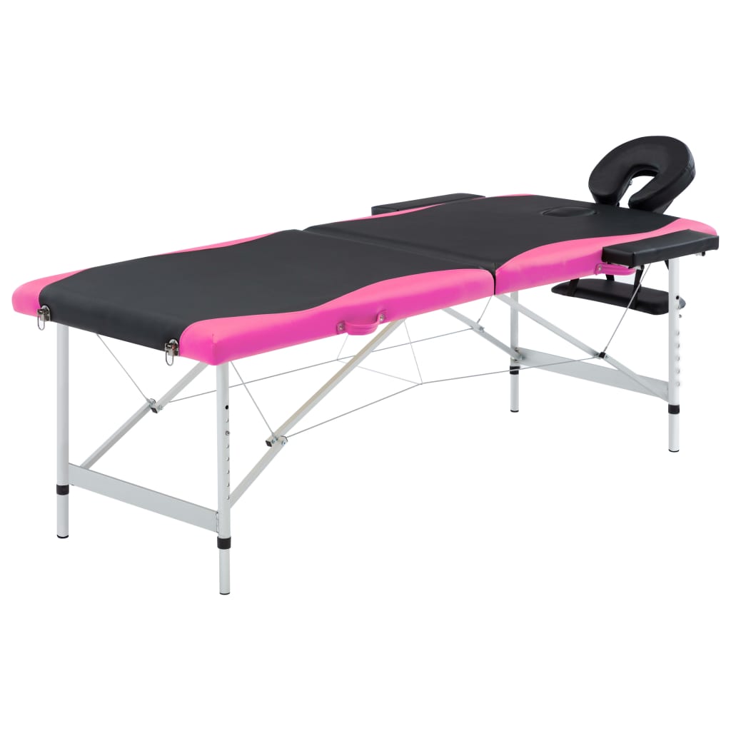 vidaXL 2-Zone Foldable Massage Table Aluminum Black and Pink