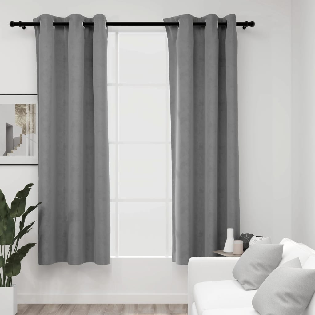 vidaXL Blackout Curtains with Rings 2 pcs Gray 37"x84" Velvet