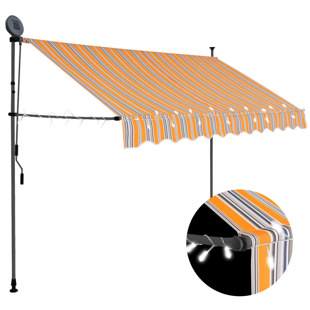 vidaXL Manual Retractable Awning with LED 98.4" Yellow and Blue