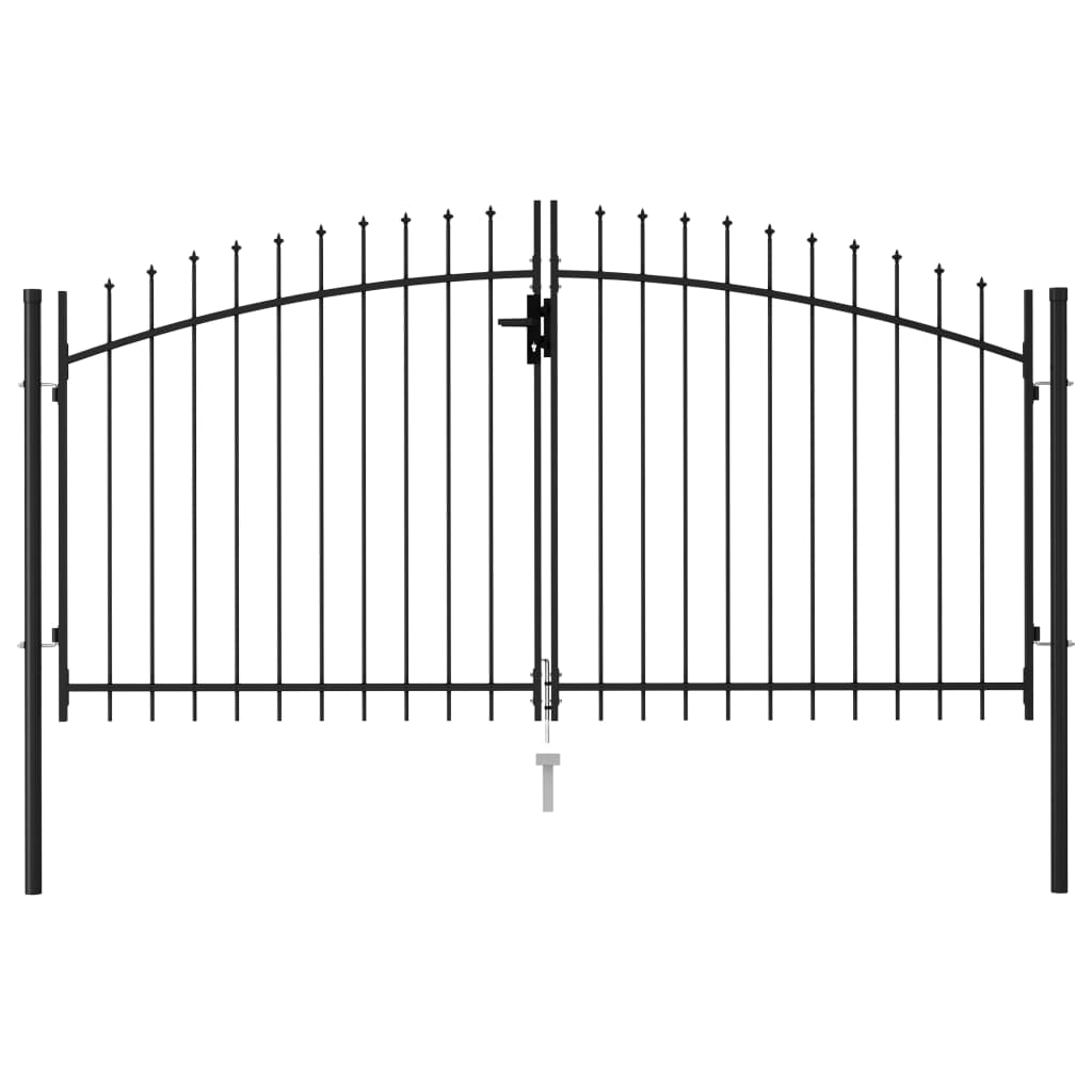 vidaXL Fence Gate Double Door with Spike Top Steel 9.8'x4.9' Black