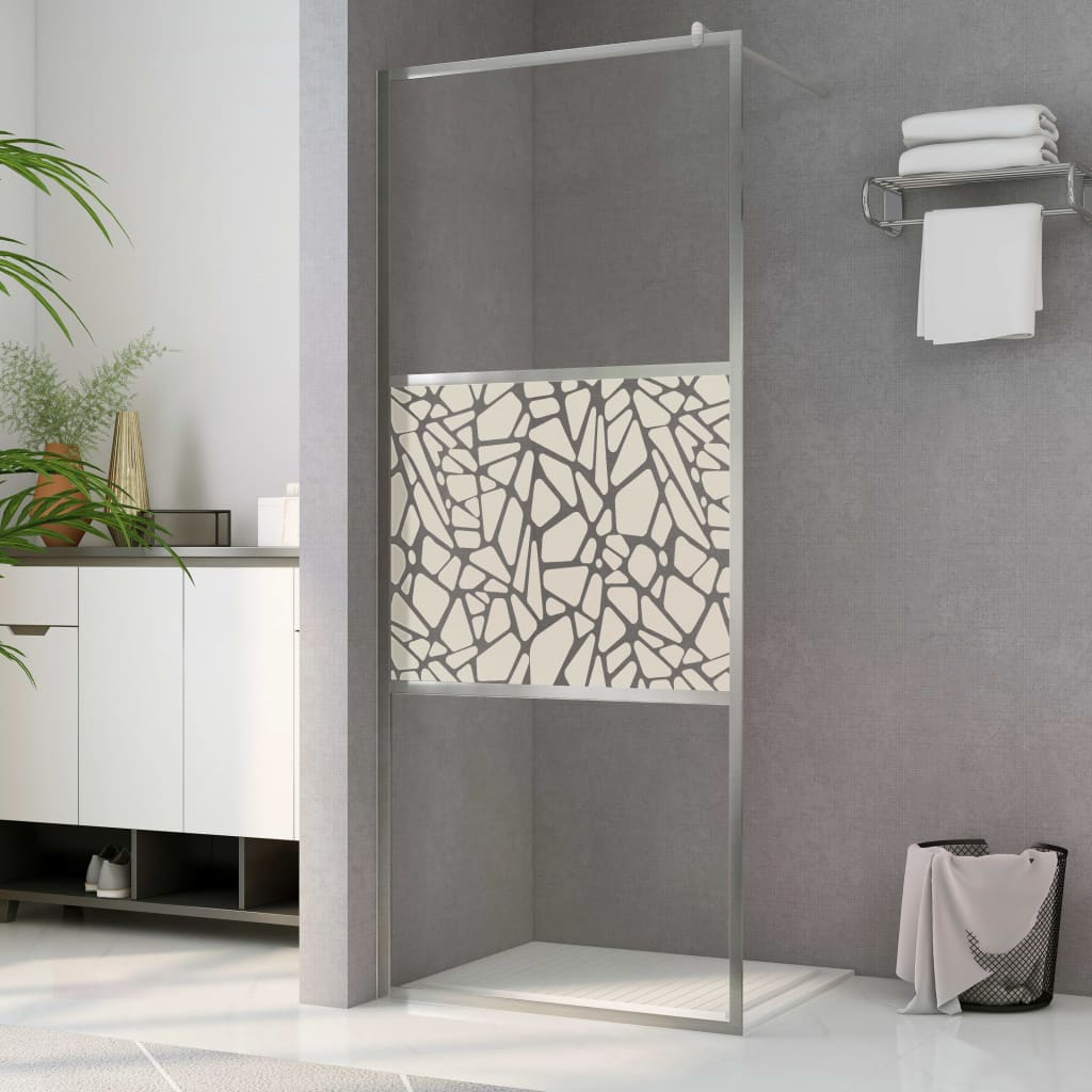 vidaXL Walk-in Shower Wall ESG Glass with Stone Design 39.4"x76.8"