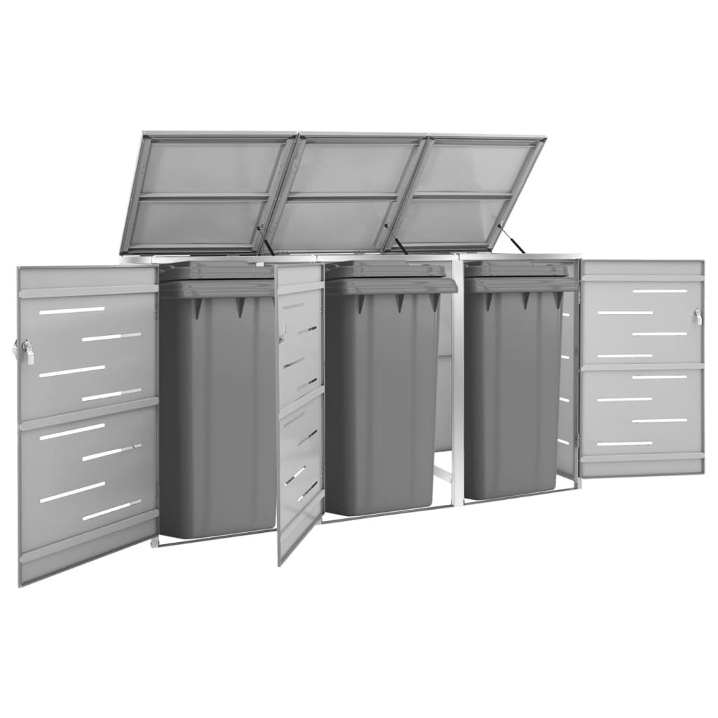 vidaXL Triple Wheelie Bin Shed 81.5"x30.5"x44.3" Stainless Steel