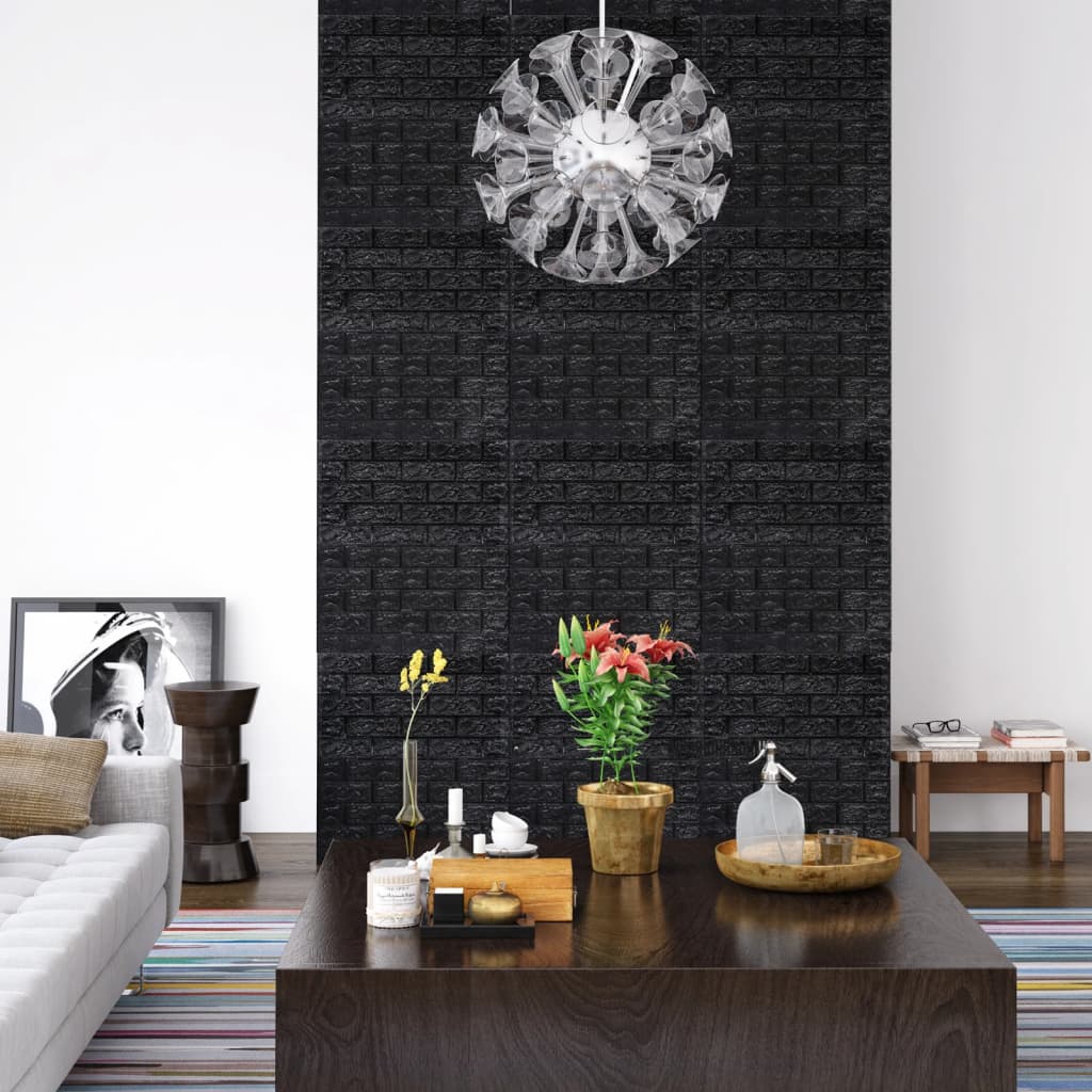 vidaXL 3D Wallpaper Bricks Self-adhesive 10 pcs Black