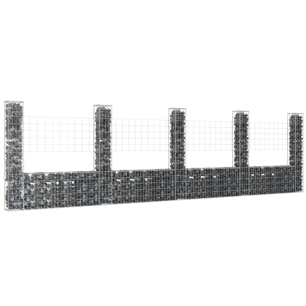 vidaXL U-shape Gabion Basket with 5 Posts Iron 196.9"x7.9"x59.1"