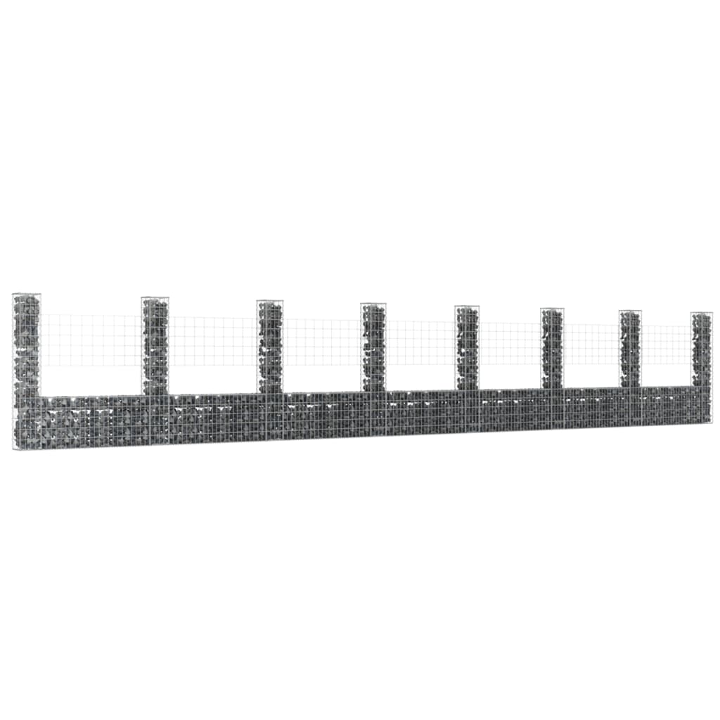 vidaXL U-shape Gabion Basket with 8 Posts Iron 338.6"x7.9"x59.1"