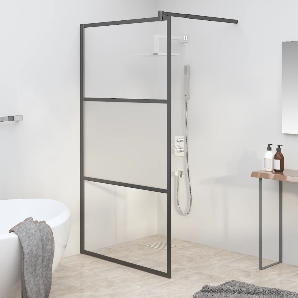 vidaXL Walk-in Shower Wall 45.3"x76.8" Half Frosted ESG Glass Black