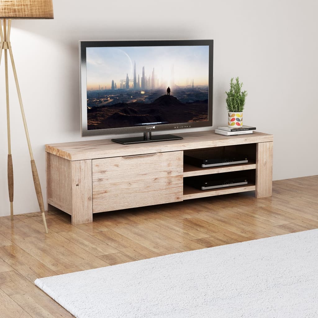 vidaXL TV Stand Solid Brushed Acacia Wood 55.1"x15"x15.7"