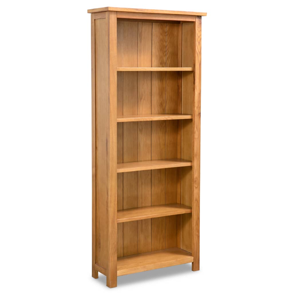 vidaXL 5-Tier Bookcase 23.6"x8.9"x55.1" Solid Oak Wood