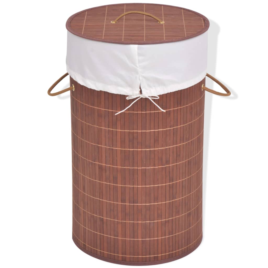 vidaXL Bamboo Laundry Bin Round Brown